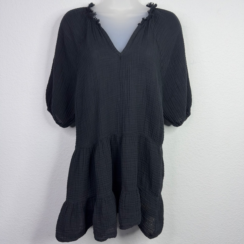 Sofia Made in Italy Tunic Dress Women M Black Gauze Tiered Fairy Grunge‎ Coastal